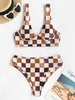 ZAFUL Maillot de Bain Tankini Caractère de Baseball Imprimé à Franges M Café