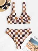 ZAFUL Maillot de Bain Tankini Caractère de Baseball Imprimé à Franges M Café