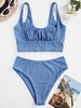 ZAFUL Maillot de Bain Tankini Carré Côtelé à Volants L Bleu océan