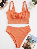 ZAFUL Maillot de Bain Tankini Carré Côtelé à Volants L Orange