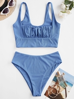 ZAFUL Maillot de Bain Tankini Carré Côtelé à Volants Xl Bleu océan