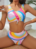 ZAFUL Maillot de Bain Tankini Coloré Imprimé Taille Haute à Ourlet Noué S