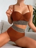 ZAFUL Maillot de Bain Tankini Coupe Haute à Armature à Paillettes L Café