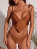 ZAFUL Maillot de Bain Tankini Court à Bretelle Nouée L Café