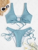 ZAFUL Maillot de Bain Tankini Court Découpé Côtelé Noué Xxl Bleu clair