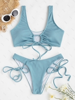 ZAFUL Maillot de Bain Tankini Court Découpé Côtelé Noué Xxl Bleu clair