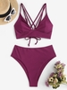 ZAFUL Maillot de Bain Tankini Croisé à Jambe Haute à Lacets Xl Rouge foncé