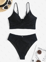 ZAFUL Maillot de Bain Tankini Croisé à Pois à Taille Haute Xxl Noir