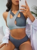 ZAFUL Maillot de Bain Tankini Croisé en Blocs de Couleurs à Taille Haute M Gris foncé