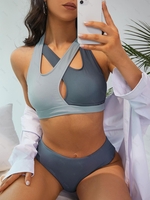 ZAFUL Maillot de Bain Tankini Croisé en Blocs de Couleurs à Taille Haute M Gris foncé