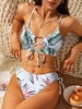 ZAFUL Maillot de Bain Tankini Croisé Feuille de Palmier à Lacets Xxl Vert