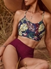 ZAFUL Maillot de Bain Tankini Croisé Feuille Imprimée à Volants S Prune