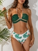 ZAFUL Maillot de Bain Tankini Côtelé à Imprimé Feuille Fleur à Lacets à Col Halter Xl Vert profond