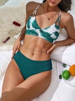 ZAFUL Maillot de Bain Tankini Côtelé à Imprimé Fleuri à Lacets L Vert profond