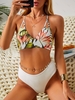 ZAFUL Maillot de Bain Tankini Côtelé à Imprimé Fleuri à Lacets S Vert