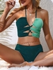 ZAFUL Maillot de Bain Tankini Côtelé Anneau en O à Lacets à Col Halter M Vert profond