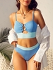 ZAFUL Maillot de Bain Tankini Côtelé Bicolore Bague en O à Taille Haute M Bleu