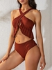 ZAFUL Maillot de Bain Tankini Côtelé Croisé à Volants Xl Café