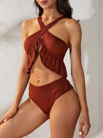 ZAFUL Maillot de Bain Tankini Côtelé Croisé à Volants Xl Café