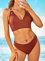 ZAFUL Maillot de Bain Tankini Côtelé Croisé Bague en O Xxl Café profond