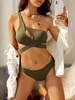 ZAFUL Maillot de Bain Tankini Côtelé Croisé Une Epaule à Jambe Haute L Vert