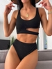 ZAFUL Maillot de Bain Tankini Côtelé Découpé à Taille Haute L Noir
