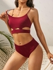 ZAFUL Maillot de Bain Tankini Côtelé Découpé à Taille Haute M Rouge foncé