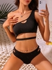 ZAFUL Maillot de Bain Tankini Côtelé Découpé à Une Epaule S Noir