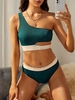 ZAFUL Maillot de Bain Tankini Côtelé Découpé en Blocs de Couleurs à Une Epaule Xl Vert profond