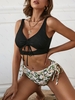 ZAFUL Maillot de Bain Tankini Côtelé Découpé à Imprimé Plante à Volants Xxl Noir