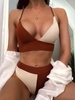 ZAFUL Maillot de Bain Tankini Côtelé en Blocs de Couleurs à Lacets S Café