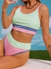 ZAFUL Maillot de Bain Tankini Côtelé en Blocs de Couleurs à Taille Haute L Vert clair