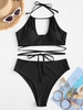 ZAFUL Maillot de Bain Tankini Côtelé Enveloppé à Col Halter L Noir