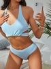 ZAFUL Maillot de Bain Tankini Côtelé Noué à Col Halter S Bleu clair