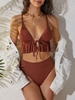 ZAFUL Maillot de Bain Tankini Côtelé Noué à Taille Haute à Volants L Café