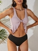 ZAFUL Maillot de Bain Tankini Côtelé Plongeant Noué S Rose clair