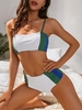 ZAFUL Maillot de Bain Tankini Côtelé Sportif en Blocs de Couleurs à Taille Haute S Vert profond