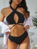 ZAFUL Maillot de Bain Tankini Côtelé Taille Haute à Col Halter L Noir