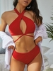 ZAFUL Maillot de Bain Tankini Côtelé Taille Haute à Col Halter M Rouge