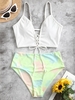 ZAFUL Maillot de Bain Tankini Côtelé Teinté à Coupe Haute à Lacets S Blanc