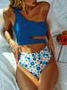 ZAFUL Maillot de Bain Tankini Découpé à Imprimé Fleuri à Une Epaule Xl Bleu