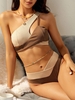ZAFUL Maillot de Bain Tankini Découpé Bicolore à Taille Haute à Une Epaule Xl Café profond