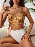ZAFUL Maillot de Bain Tankini Découpé Cachemire à Jambe Haute à Lacets M Blanc