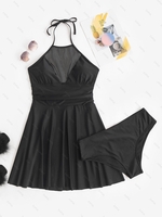 ZAFUL Maillot de Bain Tankini en Résille Insérée Grande Taille à Volants à Col Halter Xl Noir