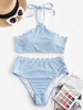 ZAFUL Maillot de Bain Tankini Festonné Côtelé à Taille Haute à Col Halter M Bleu clair