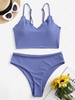 ZAFUL Maillot de Bain Tankini Festonné Côtelé à Taille Haute L Bleu bleuet