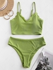 ZAFUL Maillot de Bain Tankini Festonné Côtelé à Taille Haute Xl Vert pistache