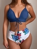 ZAFUL Maillot de Bain Tankini Feuille Fleuri à Lacets L Bleu lapis