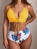 ZAFUL Maillot de Bain Tankini Feuille Fleuri à Lacets L Brun doré