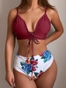 ZAFUL Maillot de Bain Tankini Feuille Fleuri à Lacets M Brique réfractaire